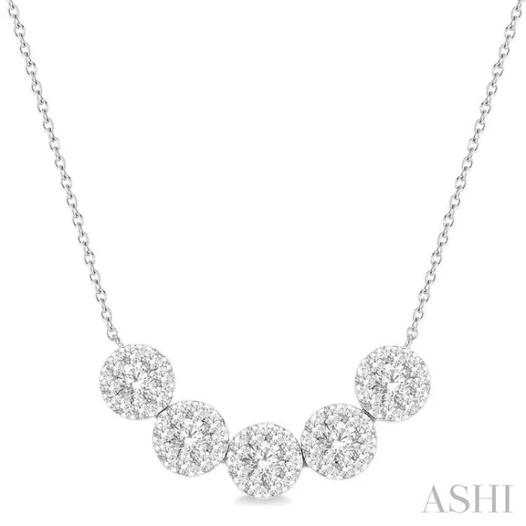 1 ctw 5-Stone Circular Mount Lovebright Round Cut Diamond Necklace in 14K White Gold