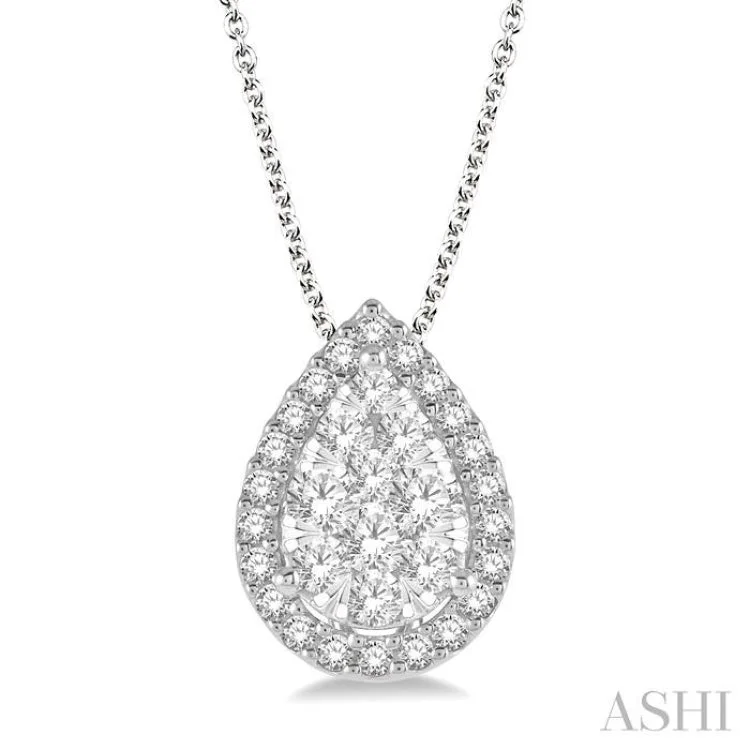 1/2 ctw Pear Shape Lovebright Round Cut Diamond Pendant With Chain in 14K White Gold