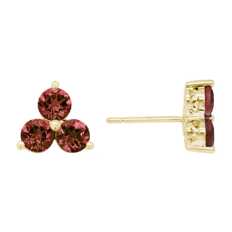 14k Garnet Flower Studs