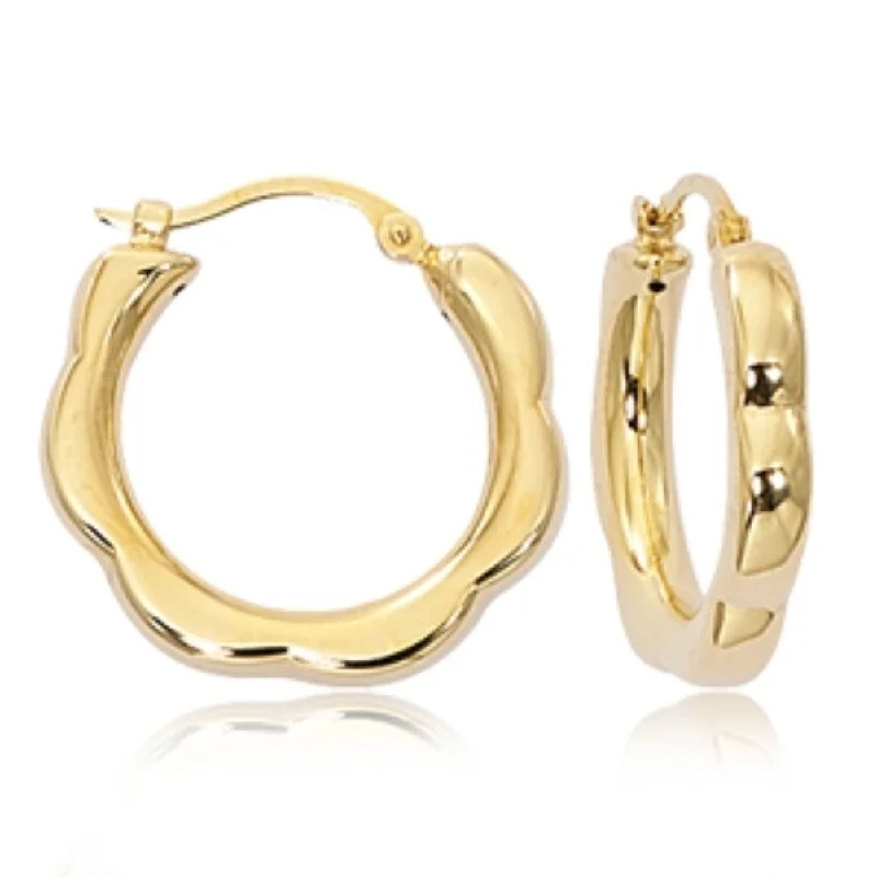 14k Gold Scalloped Hoop Earrings