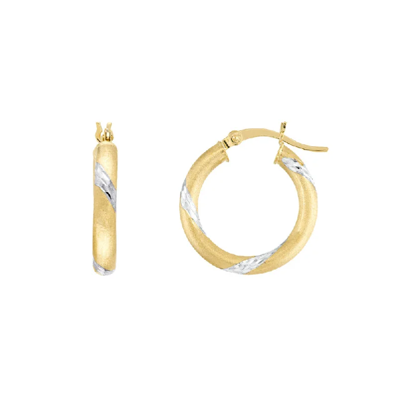 14k Gold Two Tone Diamond-Cut Hoop Earrings