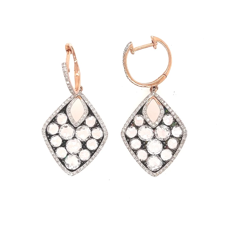 14K Rose Gold Drop Earrings with Clustered Champaign Diamond