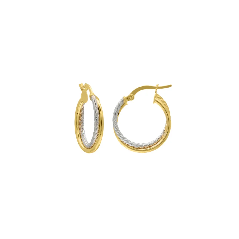 14k Two-Tone Twisted Hoop Earrings