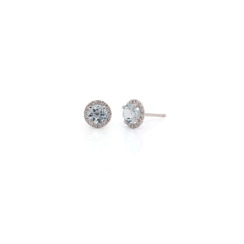 14k White Gold Aquamarine and Diamond Stud Earrings