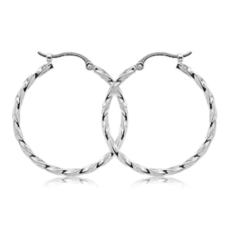 14k White Gold Twisted Hoop Earrings