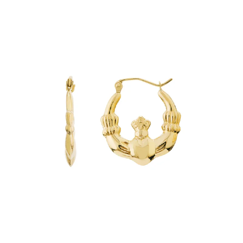 14k Yellow Gold Claddagh Hoop Earrings