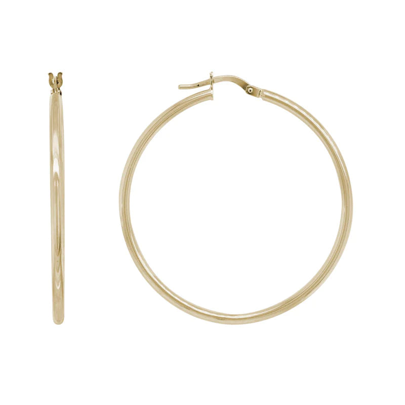 14K Yellow Gold Round Tube Hoops