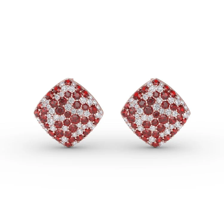 Large PavÃ© Ruby and Diamond Studs