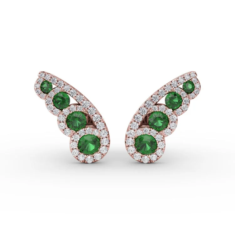 Butterfly Wing Emerald and Diamond Studs