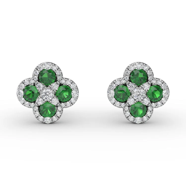 Endless Bliss Emerald and Diamond Cluster Studs