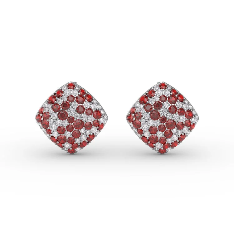 Large PavÃ© Ruby and Diamond Studs