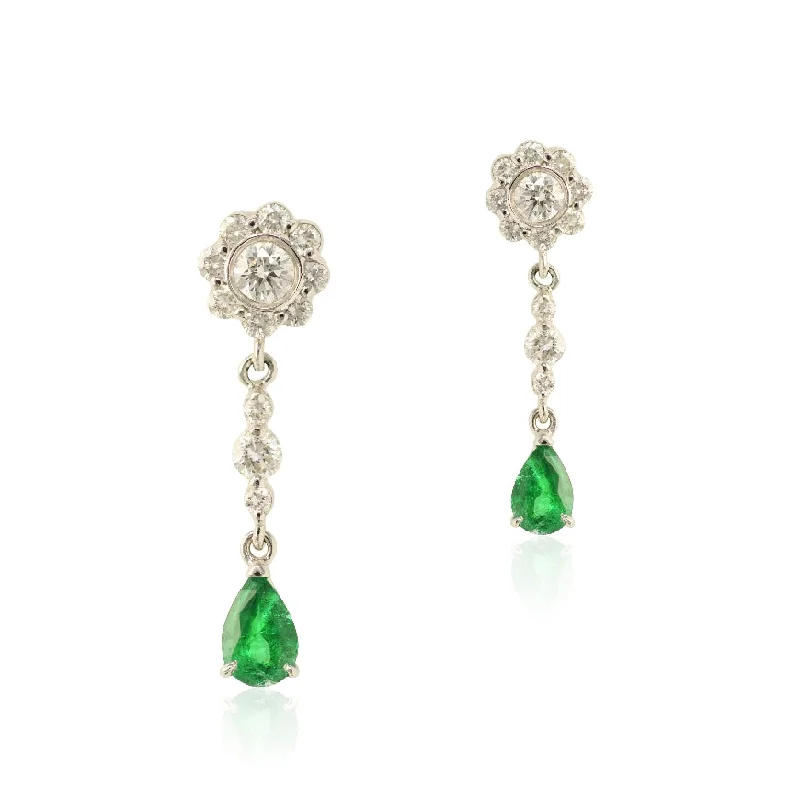 Antique Emerald & Diamond Drop Earrings