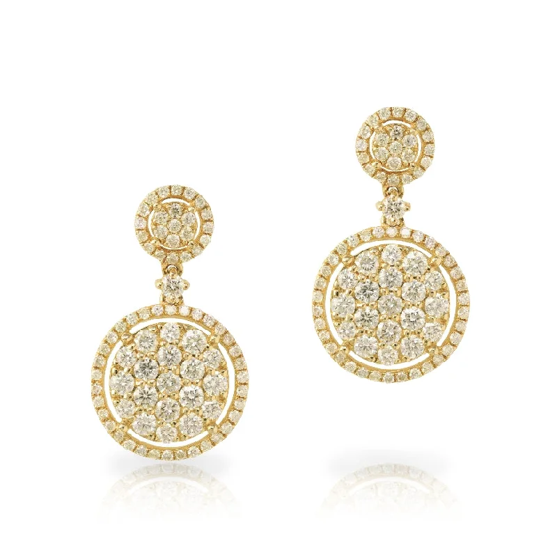 Round Diamond Double Drop Disk Earrings