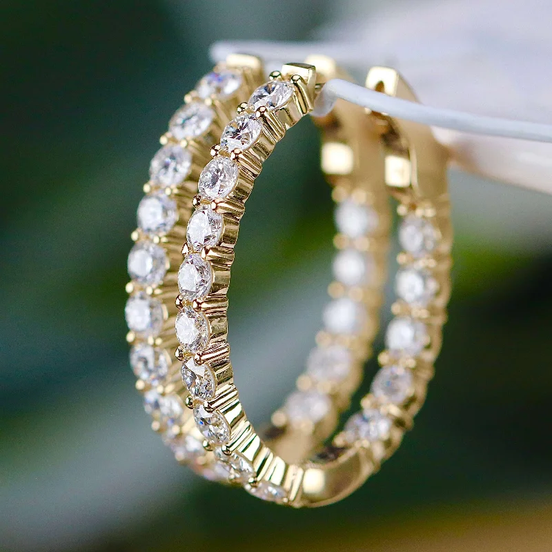 3.085ctw Lab Grown diamond oval hoops in 14k yellow gold