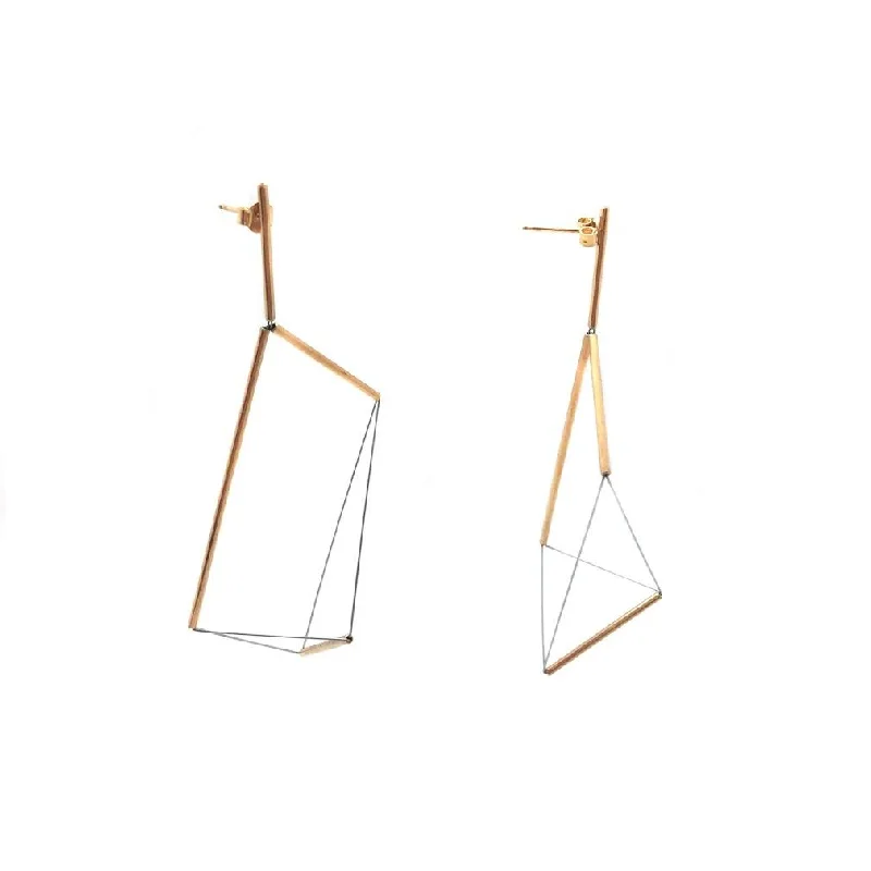 3D Trapezoid Drop Earrings- Gold