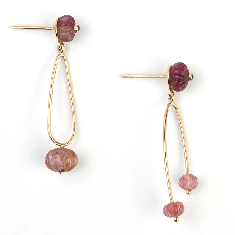 Asymmetrical Pink Tourmaline Melon Earrings in Rose Gold