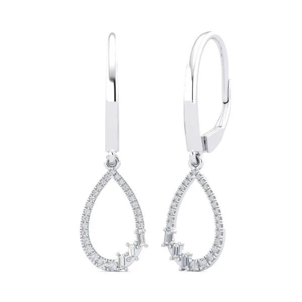 Baguette & Round Diamond Teardrop Dangle Earrings