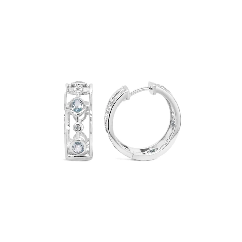 Blue Topaz & White Sapphire Lattice Hoops