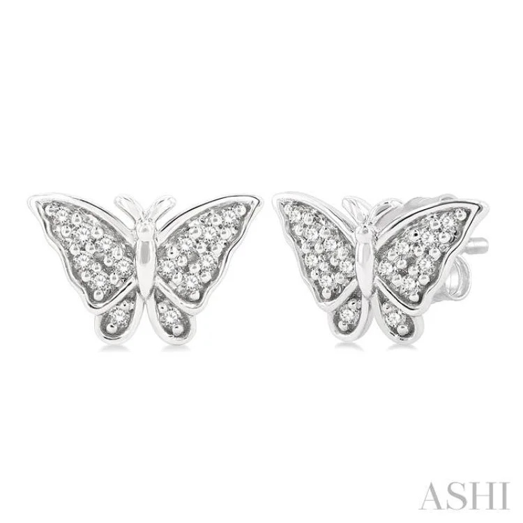 1/10 ctw Petite Butterfly Round Cut Diamond Fashion Stud Earring in 10K White Gold