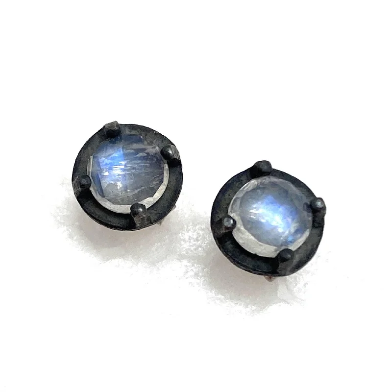 Carved Studs - Rainbow Moonstone