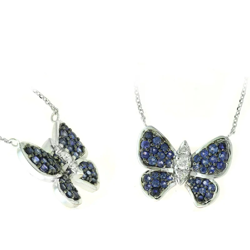 14W Sapphire & Diamond Butterfly Pendant 38 SA 1.25tw 3 RBC D.10tw HSI 16" Split Chain