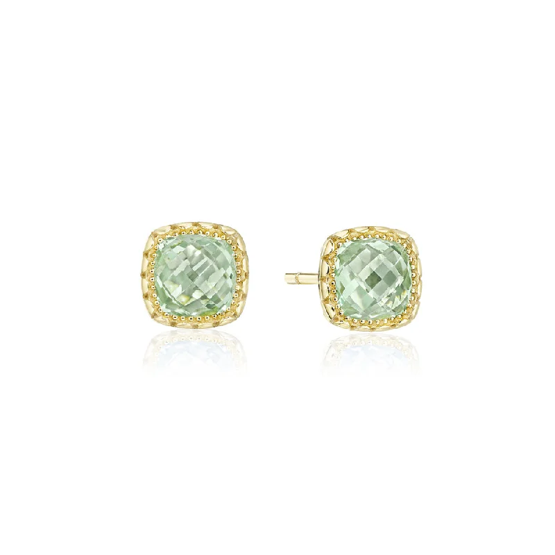 Tacori Cushion Prasiolite Stud Earring in Yellow Gold