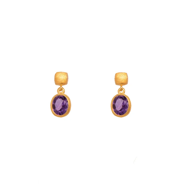 Bezel Oval Drop Earrings 24K Fair Trade Gold Vermeil Collection