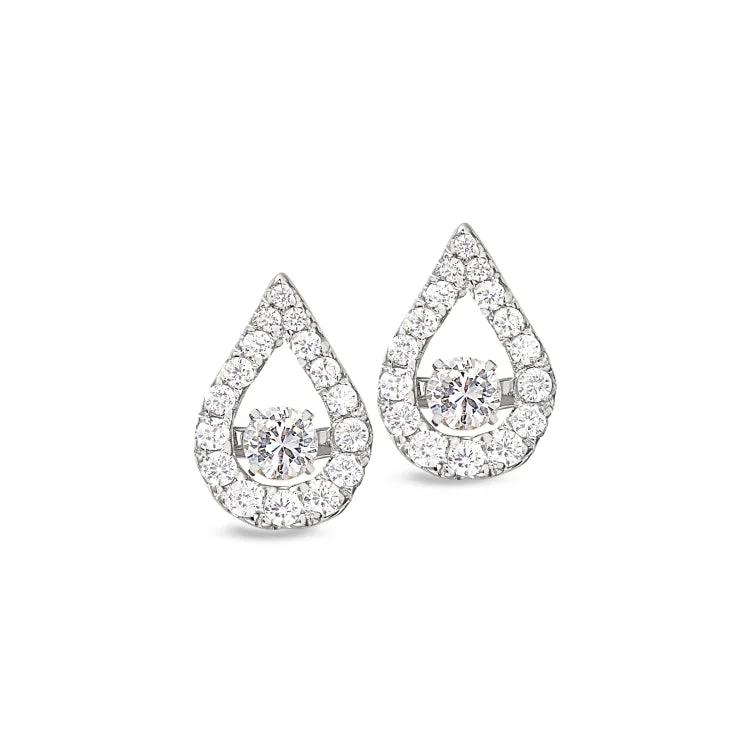 Platinum Finish Sterling Silver Micropave Dancing Stone Teardrop Earrings with Simulated Diamonds