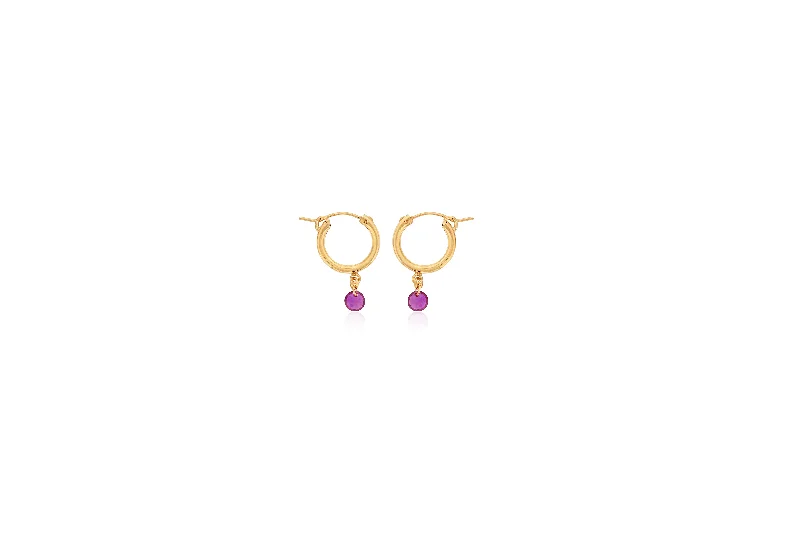 Dee Berkley Round Shape Created Rubies Small Hoop Earrings in Yellow Gold Filled