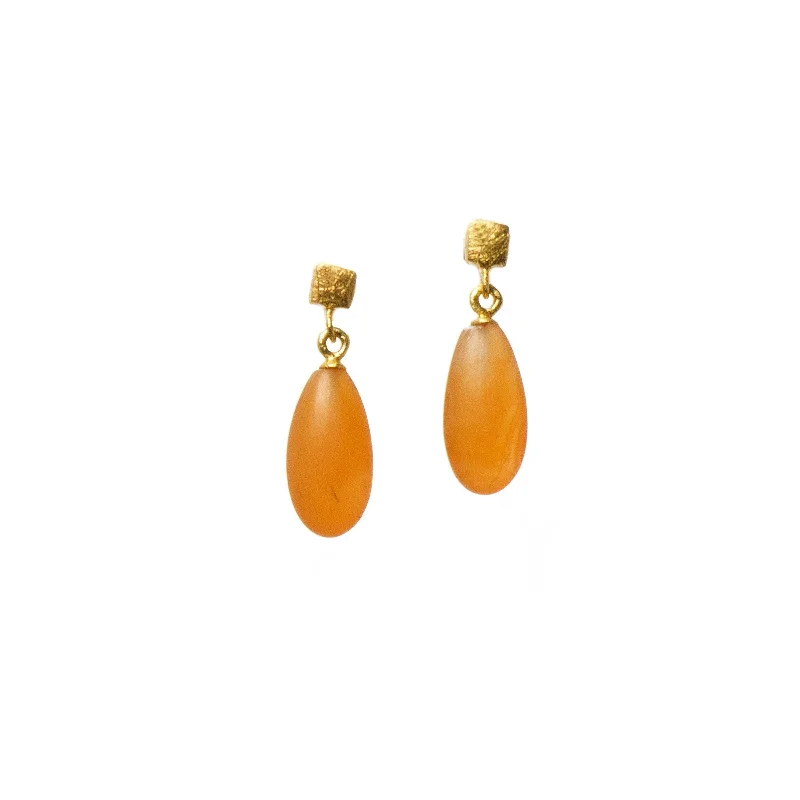 Drop Matte Gem with Cube Post Earrings in Fair Trade 24k Gold Vermeil