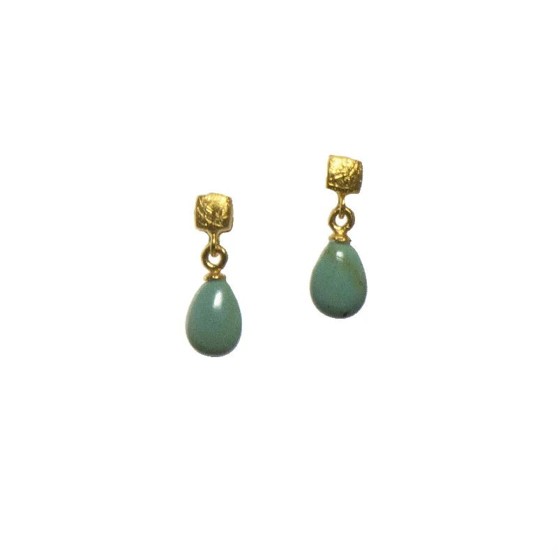 Drop Polished Gem Cube Post Earrings in 24k Gold Vermeil