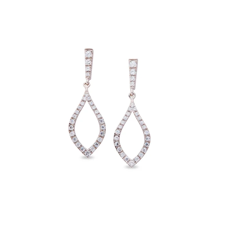 Platinum Finish Sterling Silver Micropave Drop Earrings with Simulated Diamonds