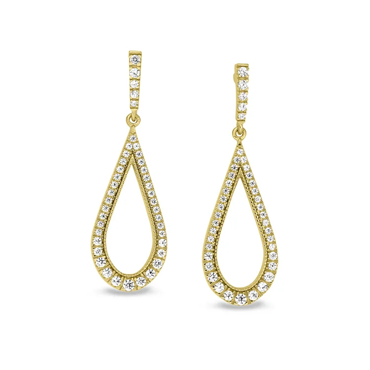 Gold Finish Sterling Silver Micropave Teardrop Earrings with Simulated Diamonds