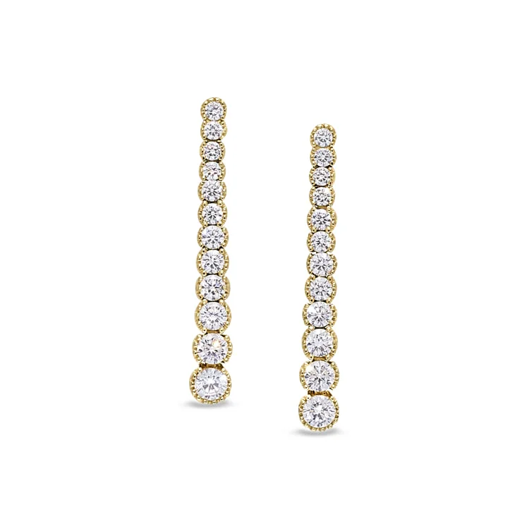 Gold Finish Sterling Silver Micropave Drop Earrings with Simulated Diamonds