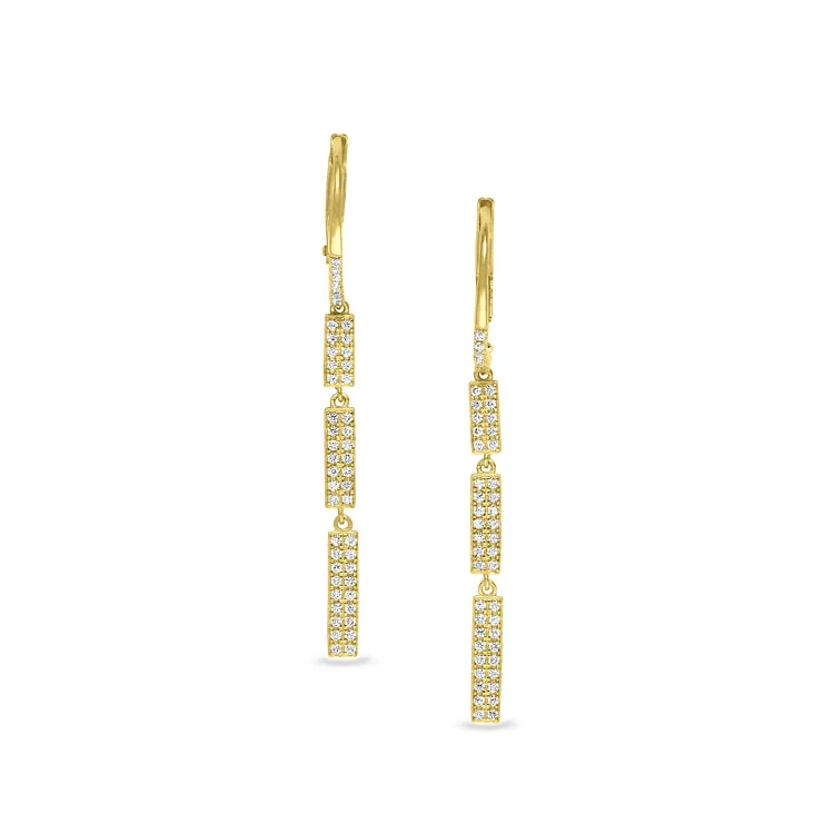 Gold Finish Sterling Silver Micropave Three Bar Drop Earrings with Simulated Diamonds