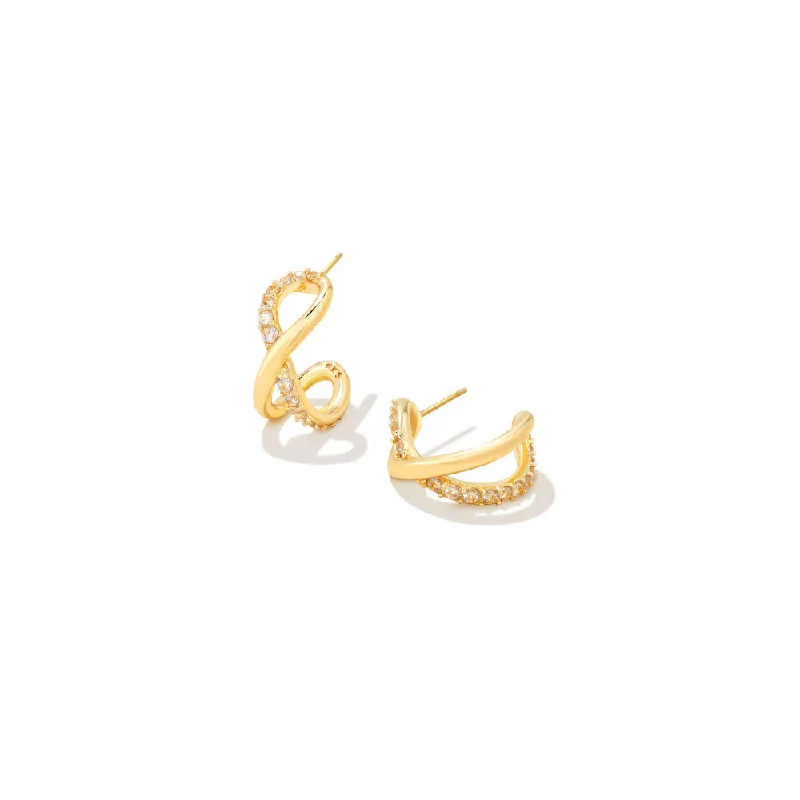 Kendra Scott Annie Gold Infinity Huggie Hoop Earrings in White Crystal