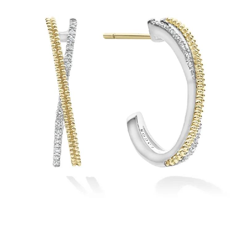 Lagos Caviar Lux Thin X Diamond Hoop Earrings