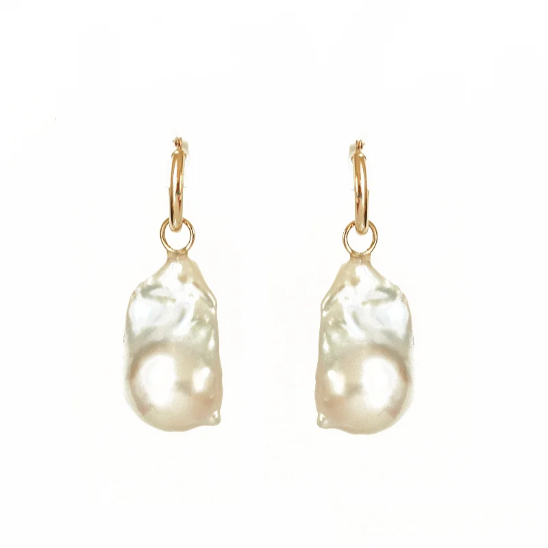 Large Baroque Pearl & Gold Hoop Earrings