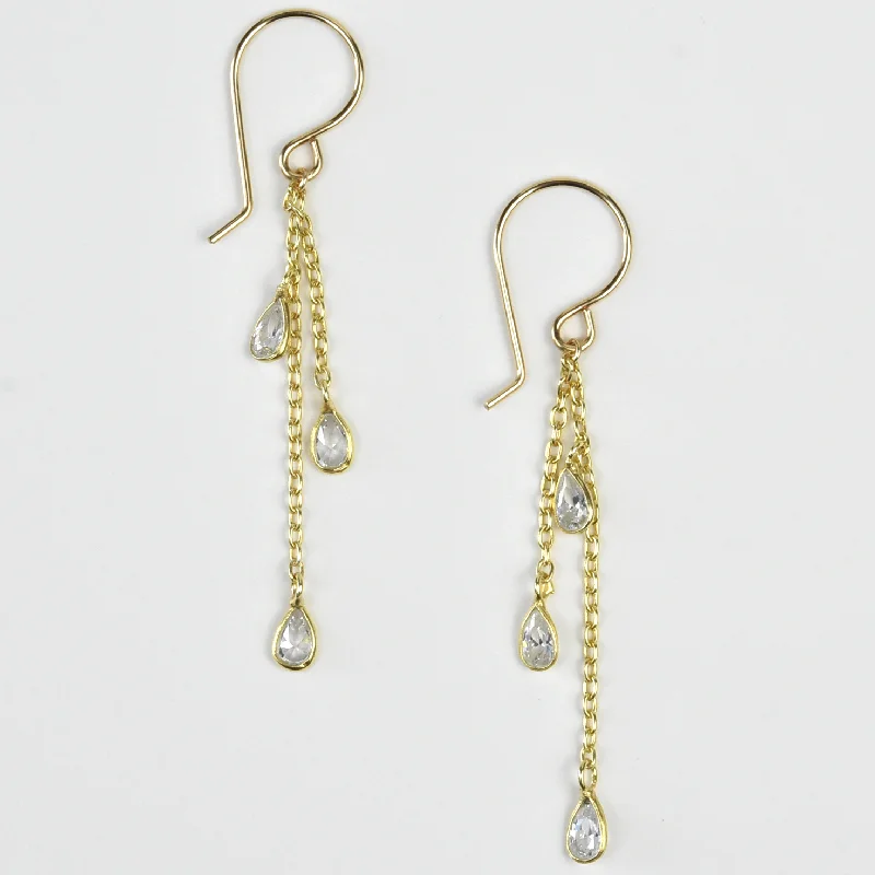 Mini Teardrop Bezel Chain Earrings