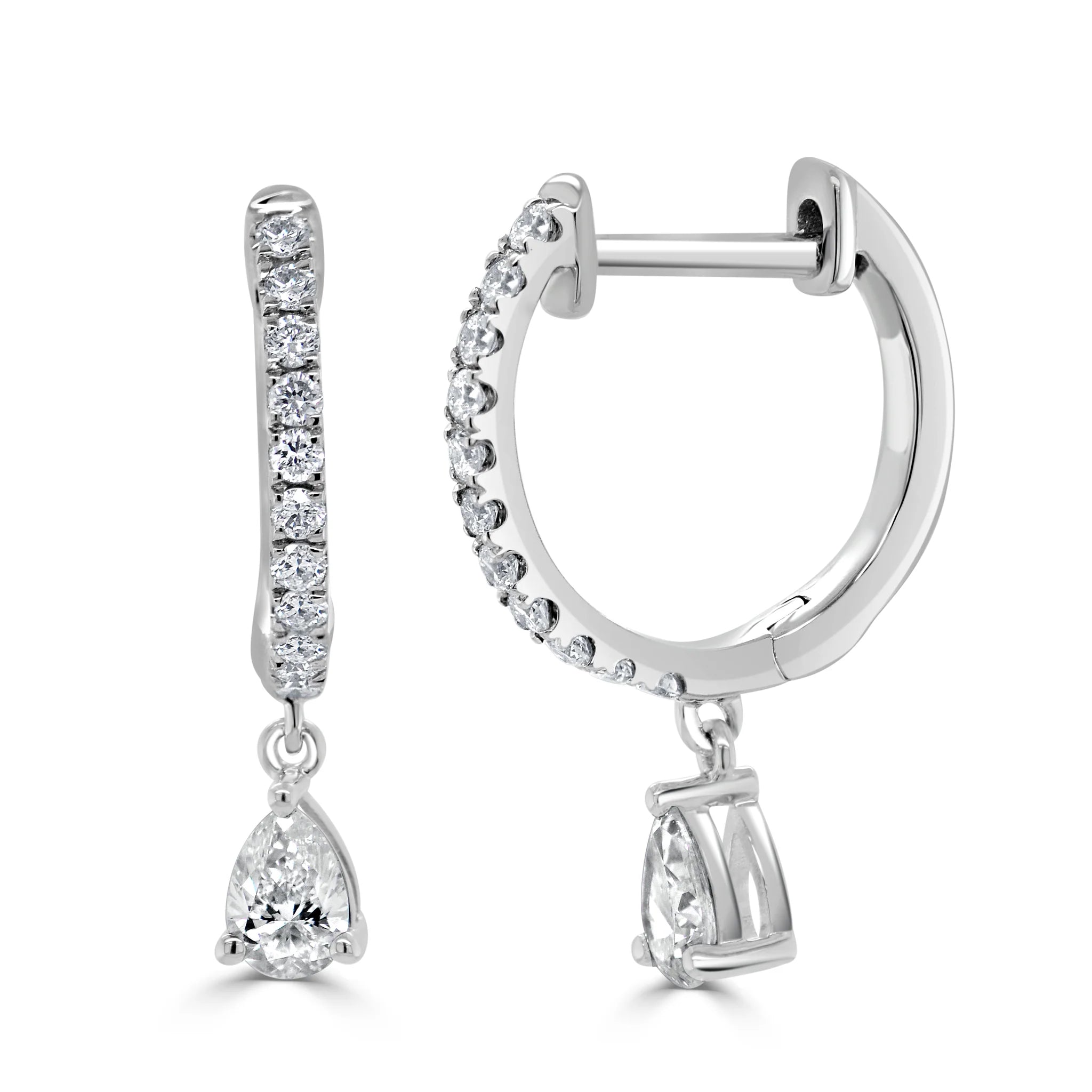 Pear & Round Diamond Huggie Drop Earrings