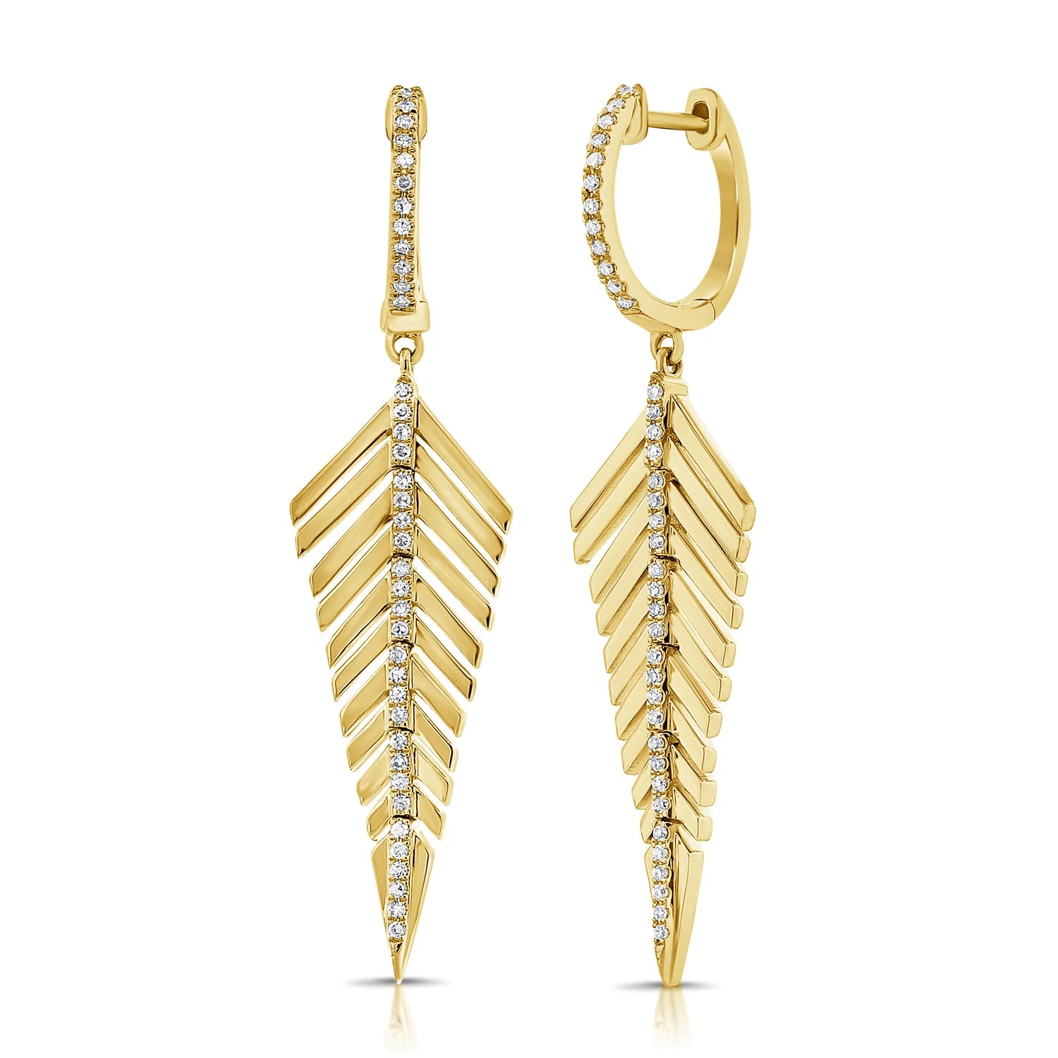 Round Diamond Feather Drop Earrings