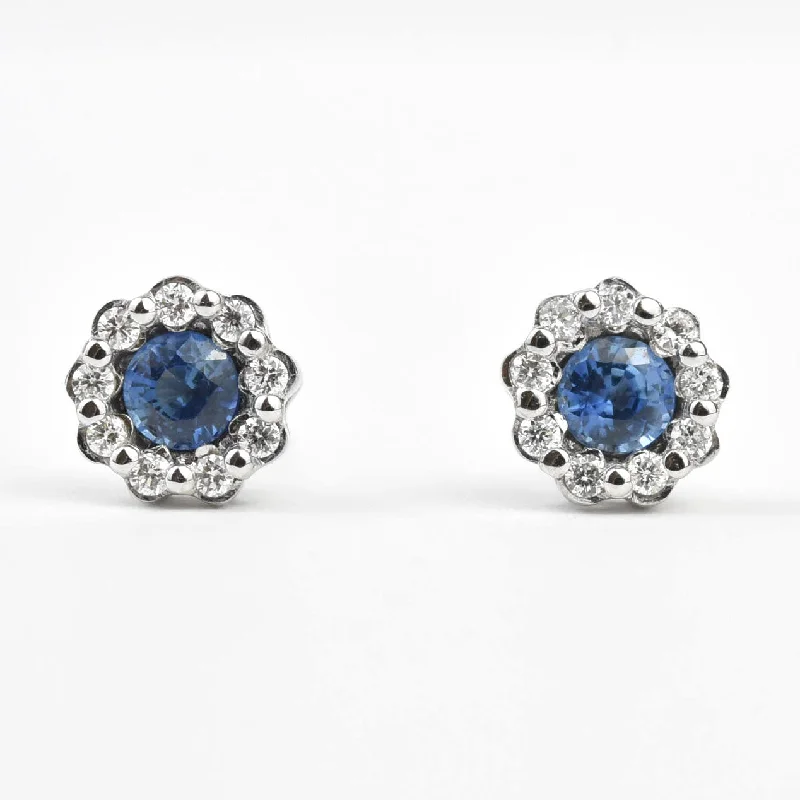 Sapphire and Diamond Floral Halo Studs