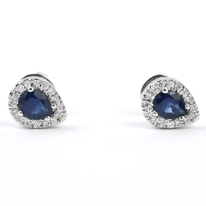 Sapphire and Diamond Halo Studs in White Gold