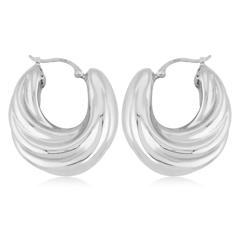 Silver Tapered Swirl Hoop Earrings