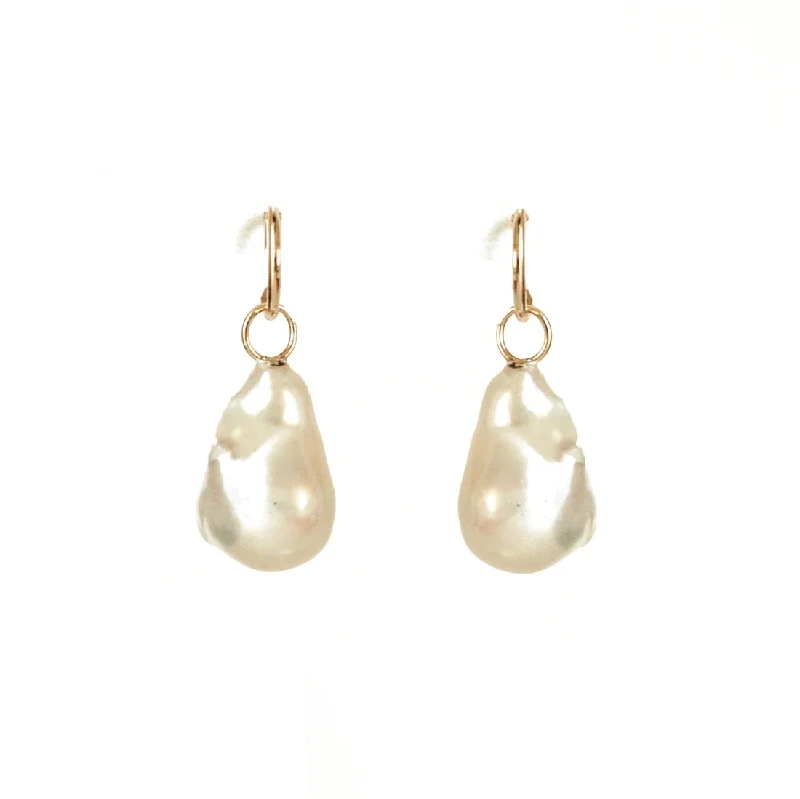 Medium Baroque Pearl & Gold Hoop Earrings