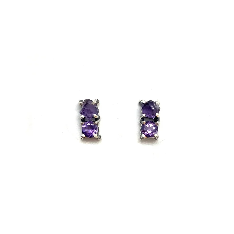 Small Double Amethyst Stud Earrings