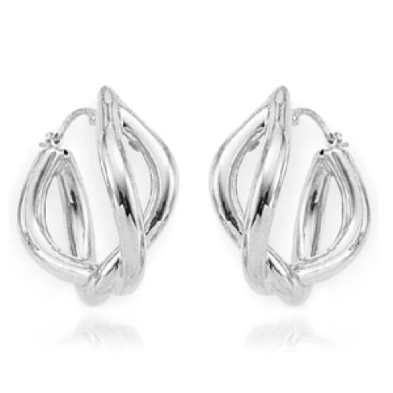 Sterling Silver Banded Twist Hoop Earrings