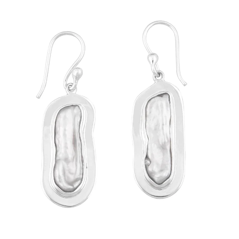 Sterling Silver Biwa Pearl Drop Earrings