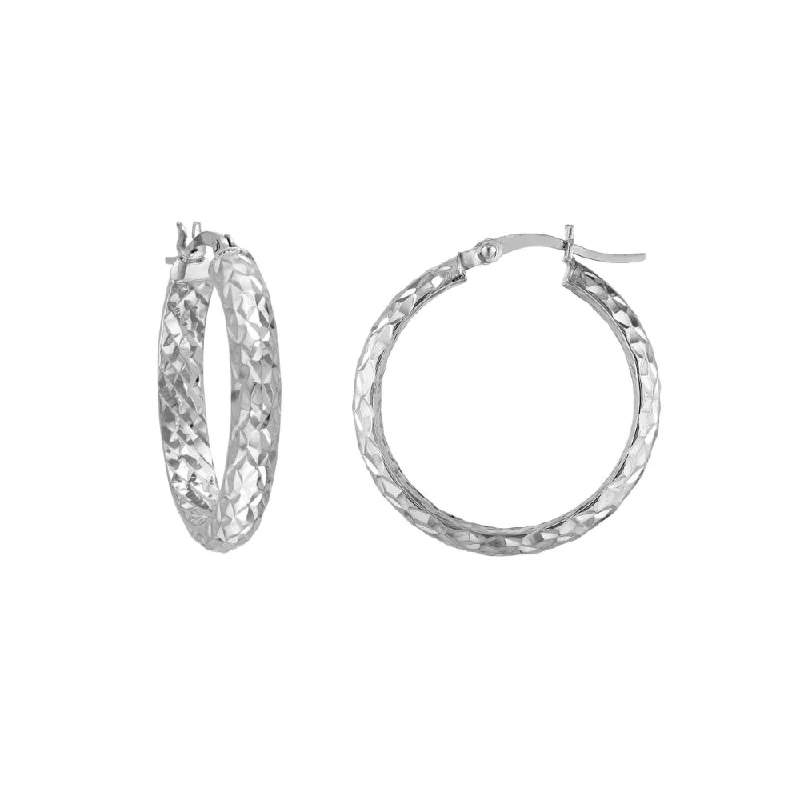 Sterling Silver Diamond-Cut Hoop Earrings