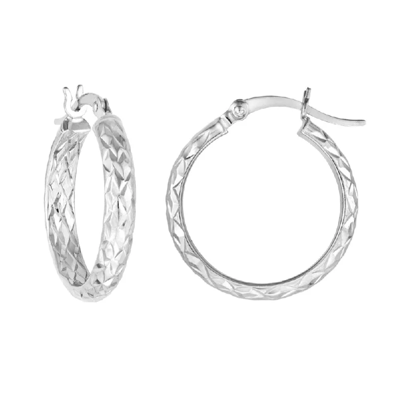 Sterling Silver Diamond-Cut Hoop Earrings